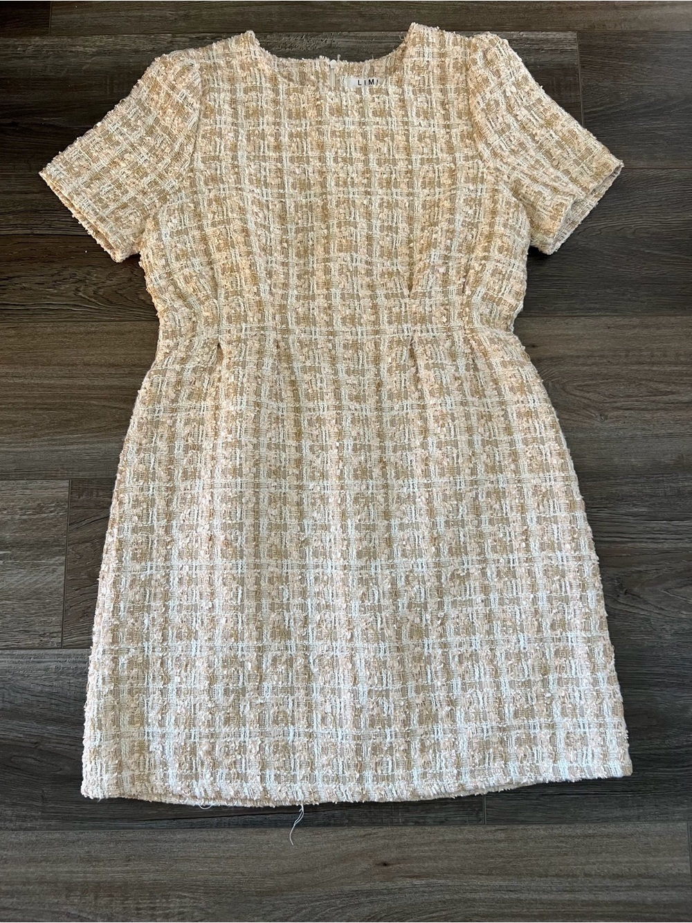 Limi Short Sleeve Tweed Shift Dress in Cream